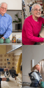 Elderly men and woman using the Uccello Kettle to make tea and coffee