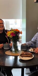 Amy and her father in law enjoying a cup of tea together this father's day