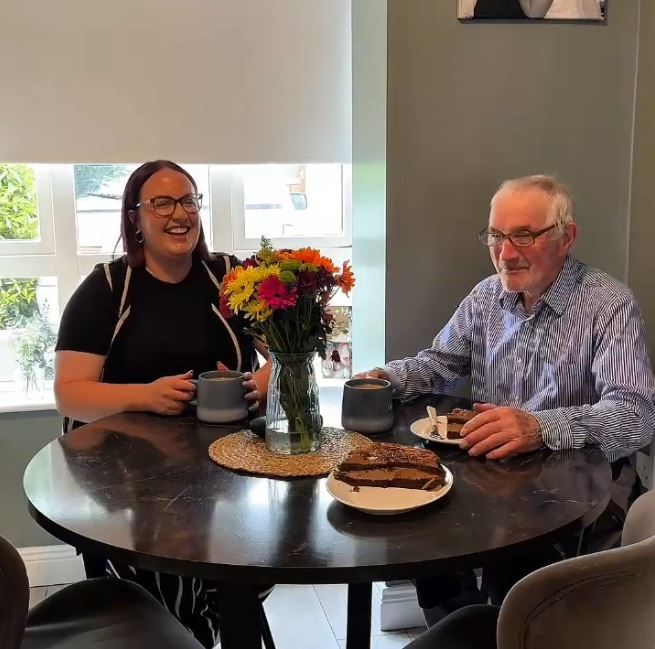 Amy and her father in law enjoying a cup of tea together this father's day