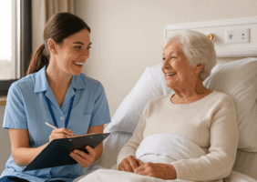 Occupational Therapist talking with customer in Hospital