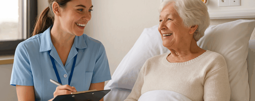 Occupational Therapist talking with customer in Hospital