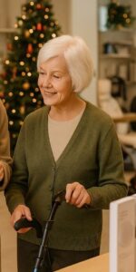 Adult daughter and older mother browsing together, looking at products displayed as gift ideas.