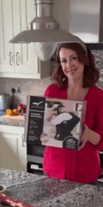 Ciara Turley with the Uccello Kettle in her kitchen