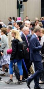 Busy high street with people everywhere