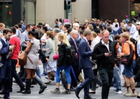 Busy high street with people everywhere